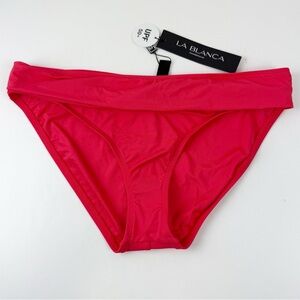 La Blanca Bikini Bottom Womens Size 12 Red Solid Shirred Hipster NWT NEW